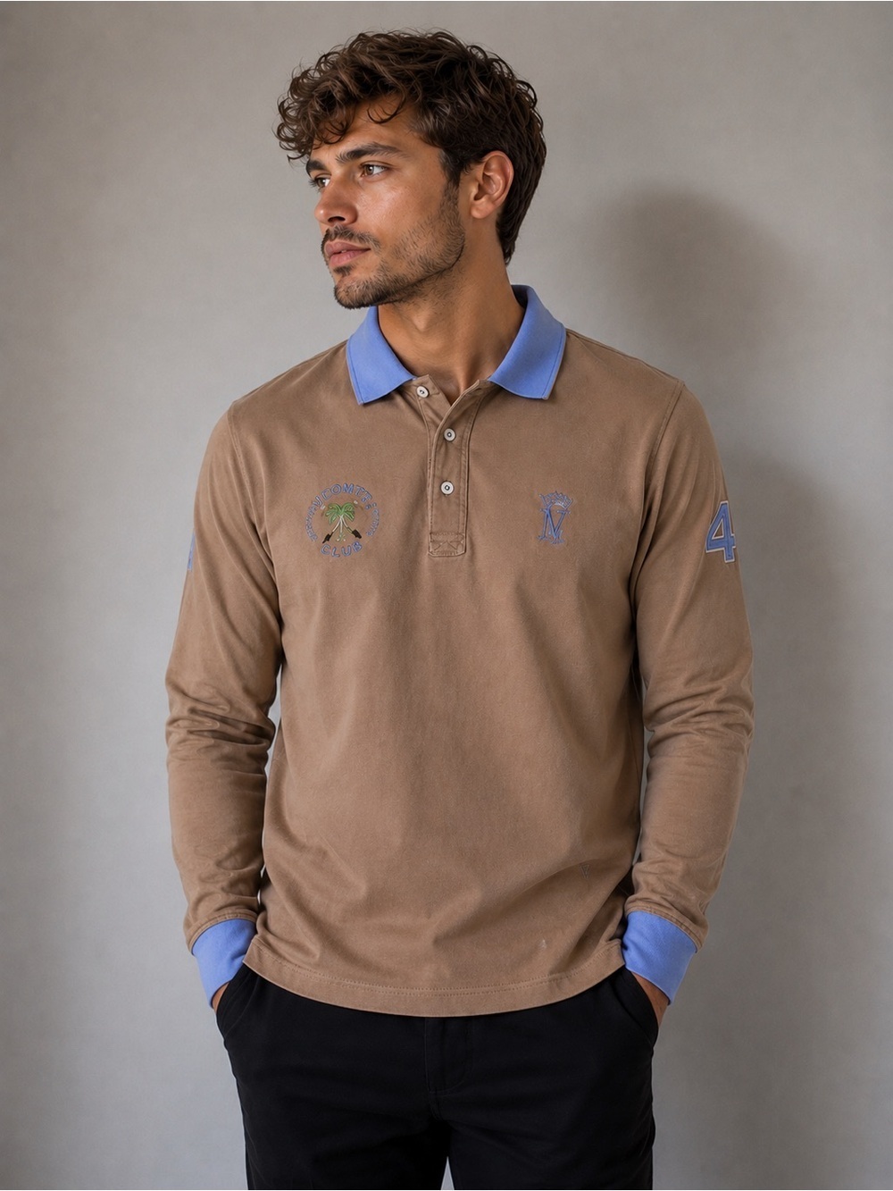 Polo top shirt long sleeves Vicomte Arthur XS beige